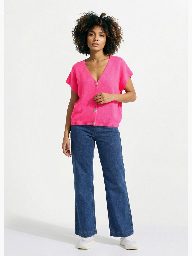 Gilet manches courtes boutons métallisés - AFIBEL Rose fluo - Kiabi