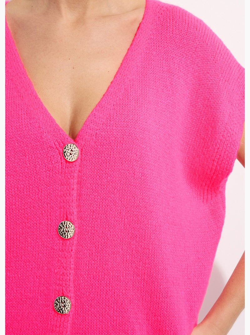 Gilet manches courtes boutons métallisés - AFIBEL Rose fluo - Kiabi