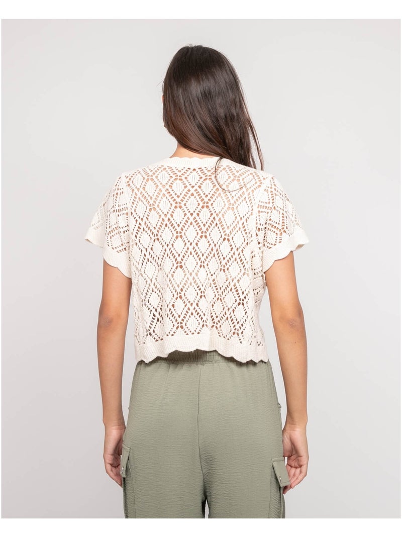 Gilet manches courtes crocket KACHOU Ecru - Kiabi