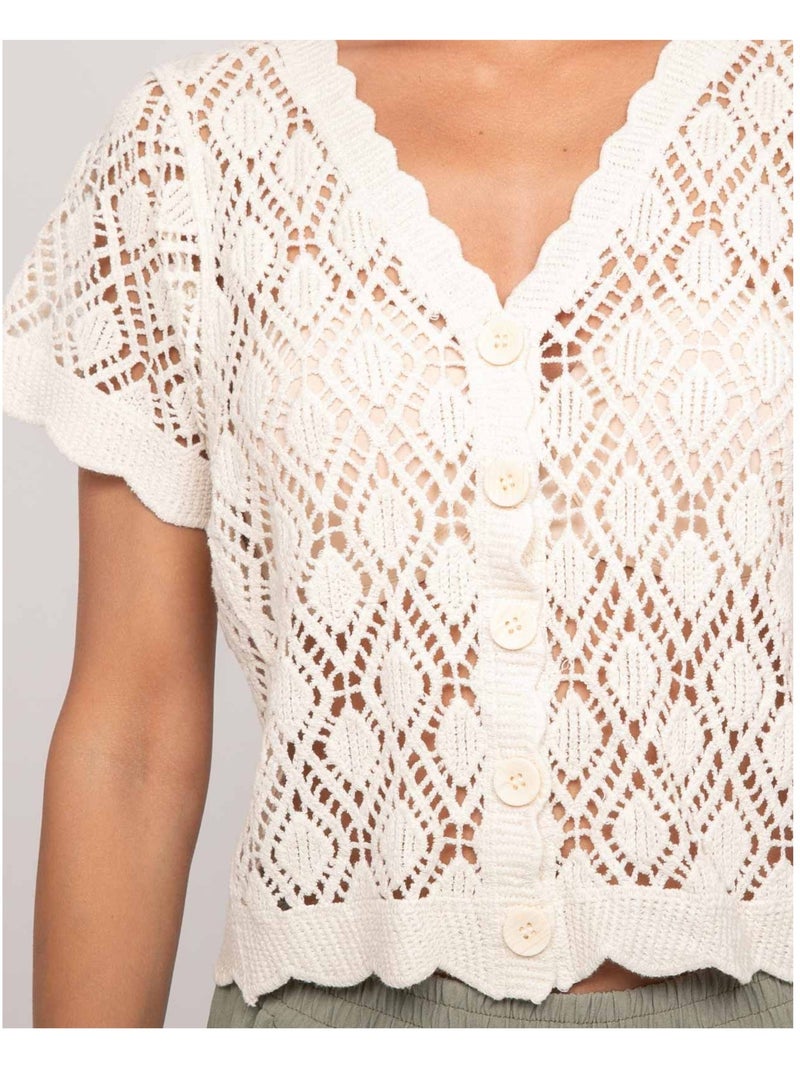 Gilet manches courtes crocket KACHOU Ecru - Kiabi