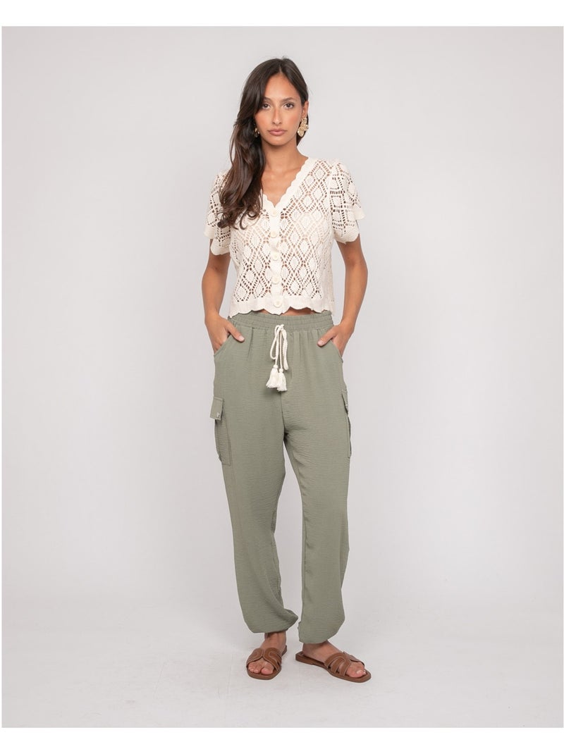 Gilet manches courtes crocket KACHOU Ecru - Kiabi