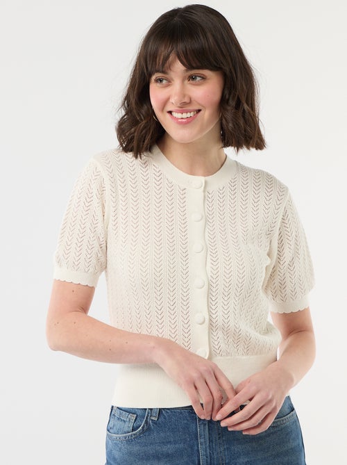 Gilet manches courtes en maille ajourée - Kiabi