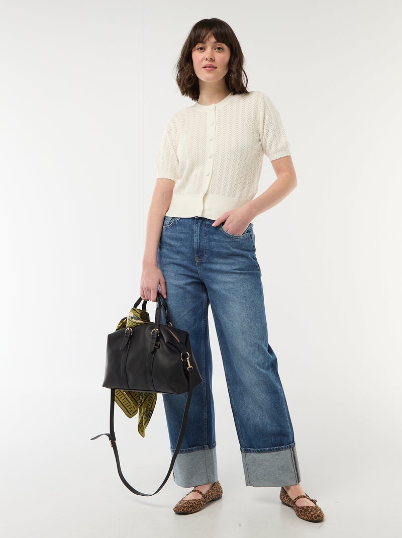 Gilet manches courtes en maille ajourée Blanc - Kiabi