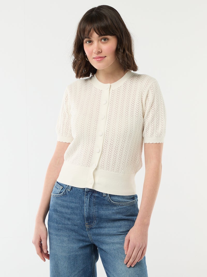 Gilet manches courtes en maille ajourée Blanc - Kiabi