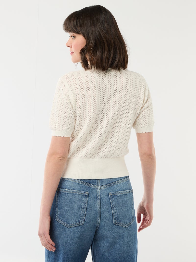 Gilet manches courtes en maille ajourée Blanc - Kiabi