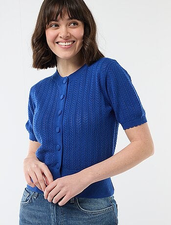 Gilet manches courtes en maille ajourée