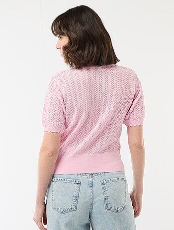 Gilet manches courtes en maille ajourée