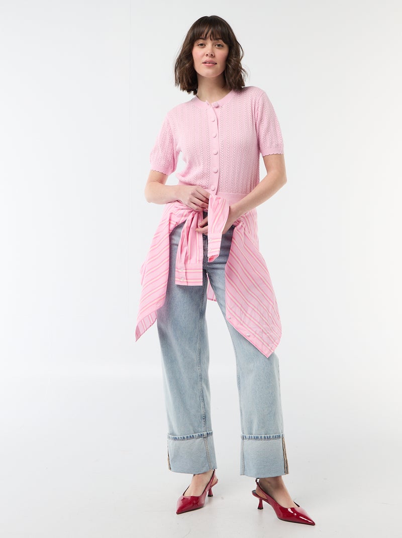 Gilet manches courtes en maille ajourée Rose - Kiabi