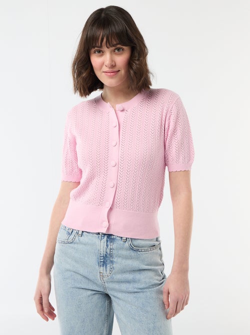 Gilet manches courtes en maille ajourée - Kiabi