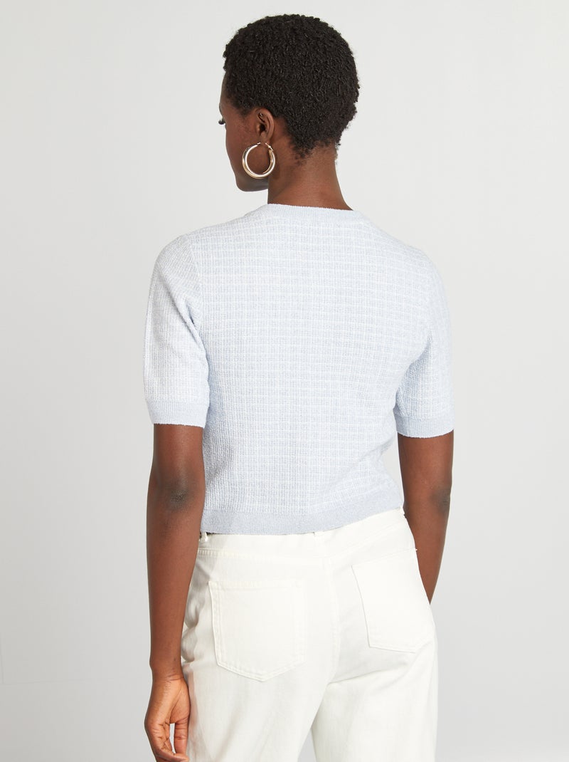 Gilet manches courtes maille carreaux Bleu - Kiabi