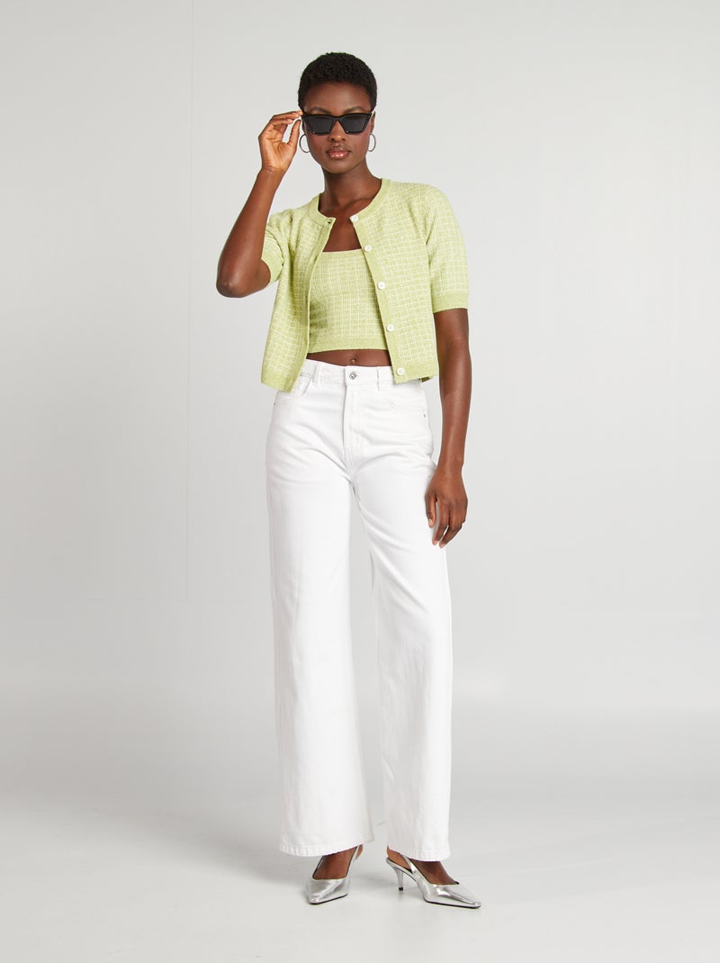 Gilet manches courtes maille carreaux Vert - Kiabi
