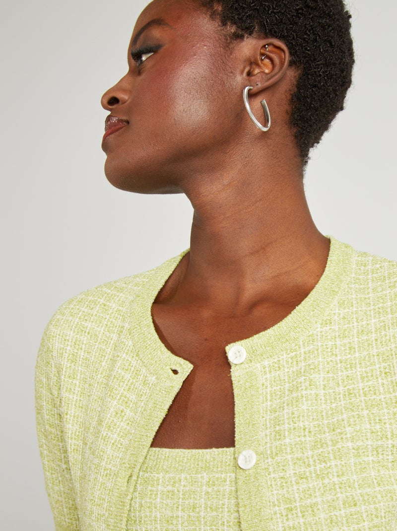 Gilet manches courtes maille carreaux Vert - Kiabi