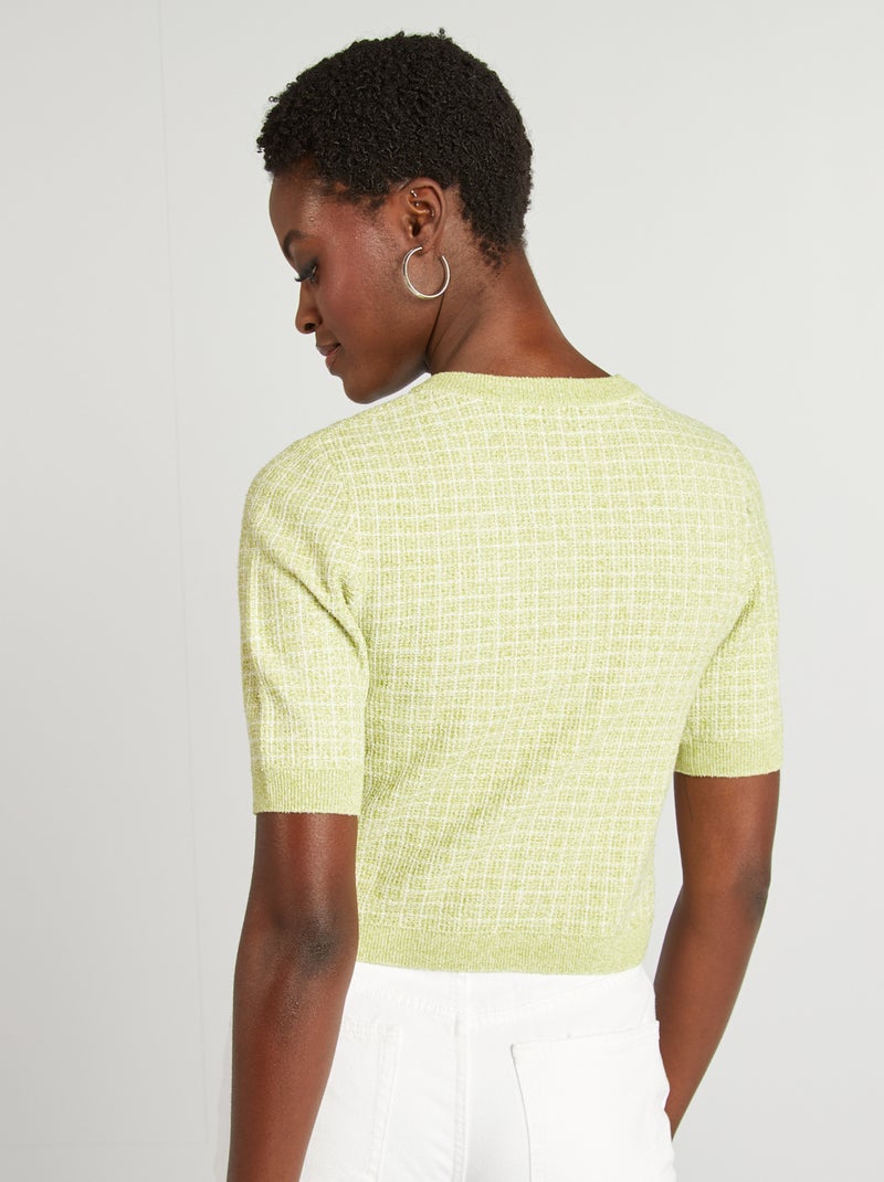 Gilet manches courtes maille carreaux Vert - Kiabi