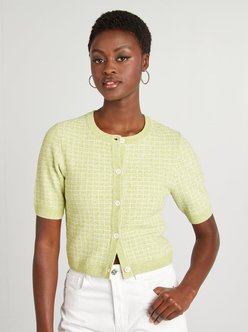 Gilet manches courtes maille carreaux Vert - Kiabi