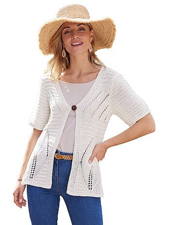 Gilet manches kimono maille ruban