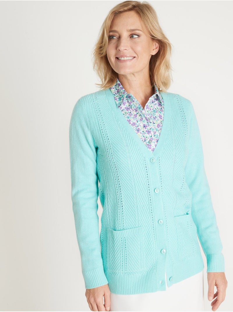 Gilet manches longues maille ajourée - DAXON Vert - Kiabi