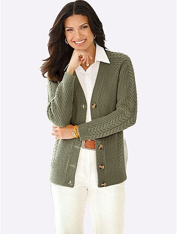 Gilet Manches Raglan Avec Joli Motif Torsadé - Taille Standard - Moda Vilona