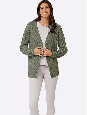 Gilet Manches Raglan Avec Joli Motif Torsadé - Taille Standard - Moda Vilona