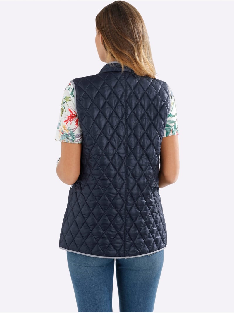 Gilet matelassé à col montant avec poches passepoilées - taille standard - moda vilona Bleu marine - Kiabi