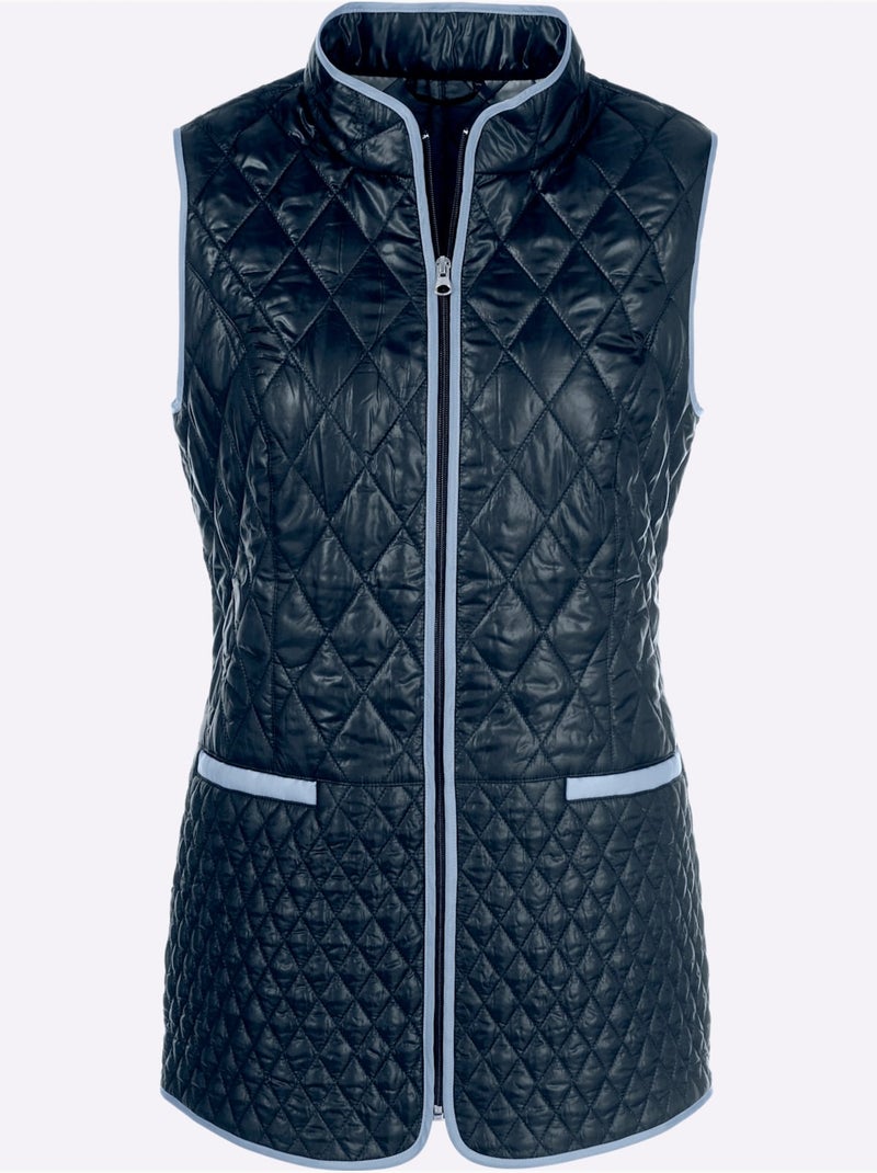 Gilet matelassé à col montant avec poches passepoilées - taille standard - moda vilona Bleu marine - Kiabi