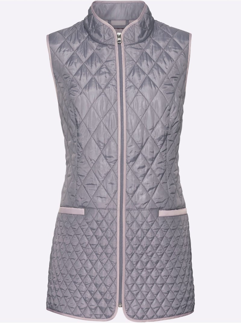 Gilet matelassé à col montant avec poches passepoilées - taille standard - moda vilona Gris - Kiabi
