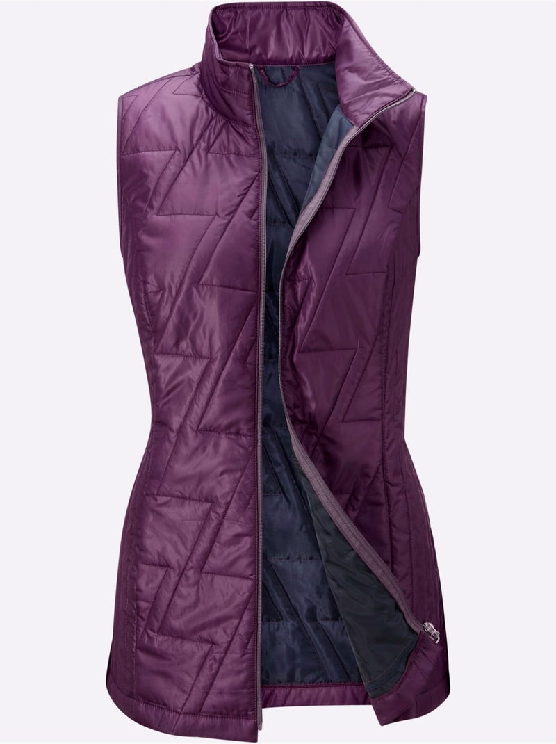 Gilet matelassé à col montant avec poches pratiques et rayures - taille standard - moda vilona Violet - Kiabi