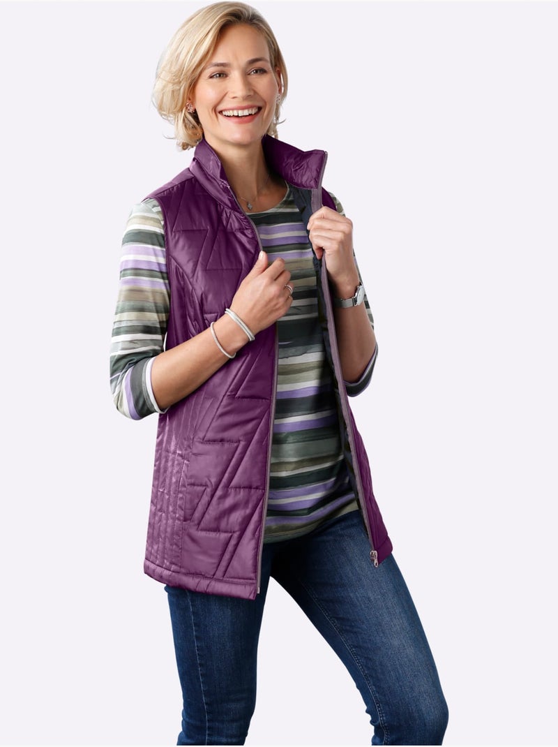 Gilet matelassé à col montant avec poches pratiques et rayures - taille standard - moda vilona Violet - Kiabi