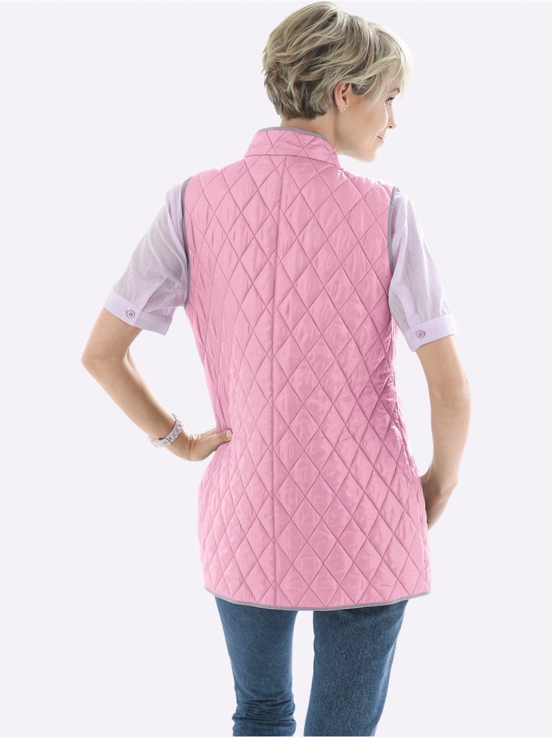 Gilet matelassé à col montant et poches passepoilées - taille standard - moda vilona Rose - Kiabi