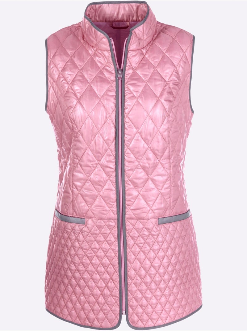 Gilet matelassé à col montant et poches passepoilées - taille standard - moda vilona Rose - Kiabi