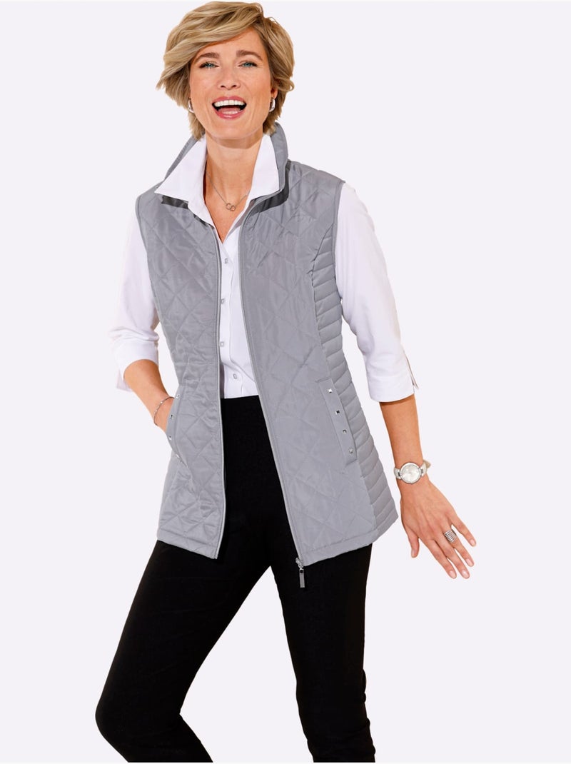 Gilet matelassé avec applications - taille standard - moda vilona Gris foncé - Kiabi