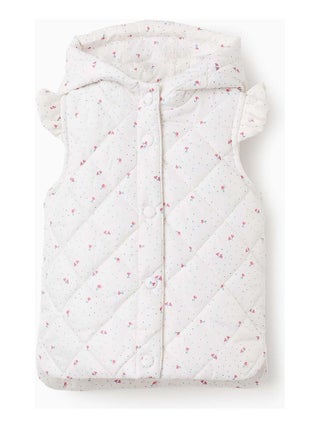 Gilet Matelassé avec Capuche et Motif Floral