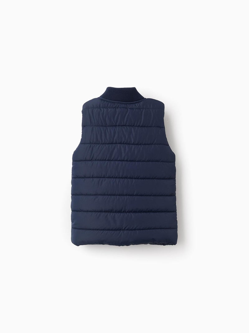 Gilet Matelassé avec Col Côtelé Bleu foncé - Kiabi