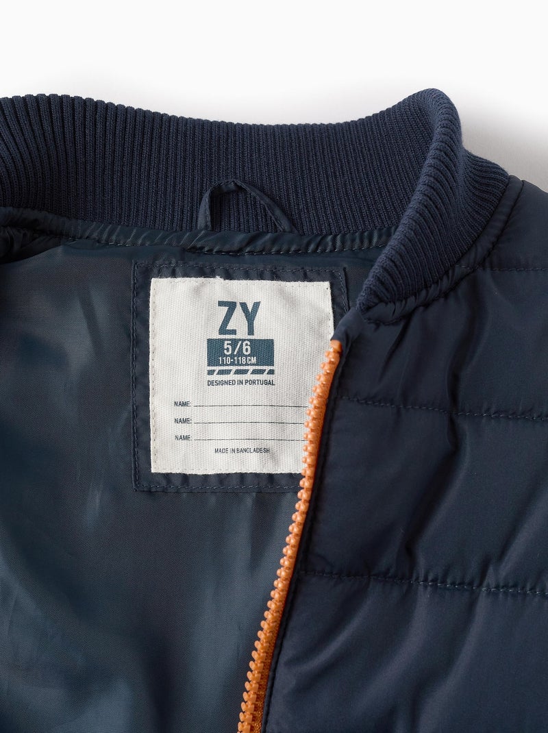 Gilet Matelassé avec Col Côtelé Bleu foncé - Kiabi