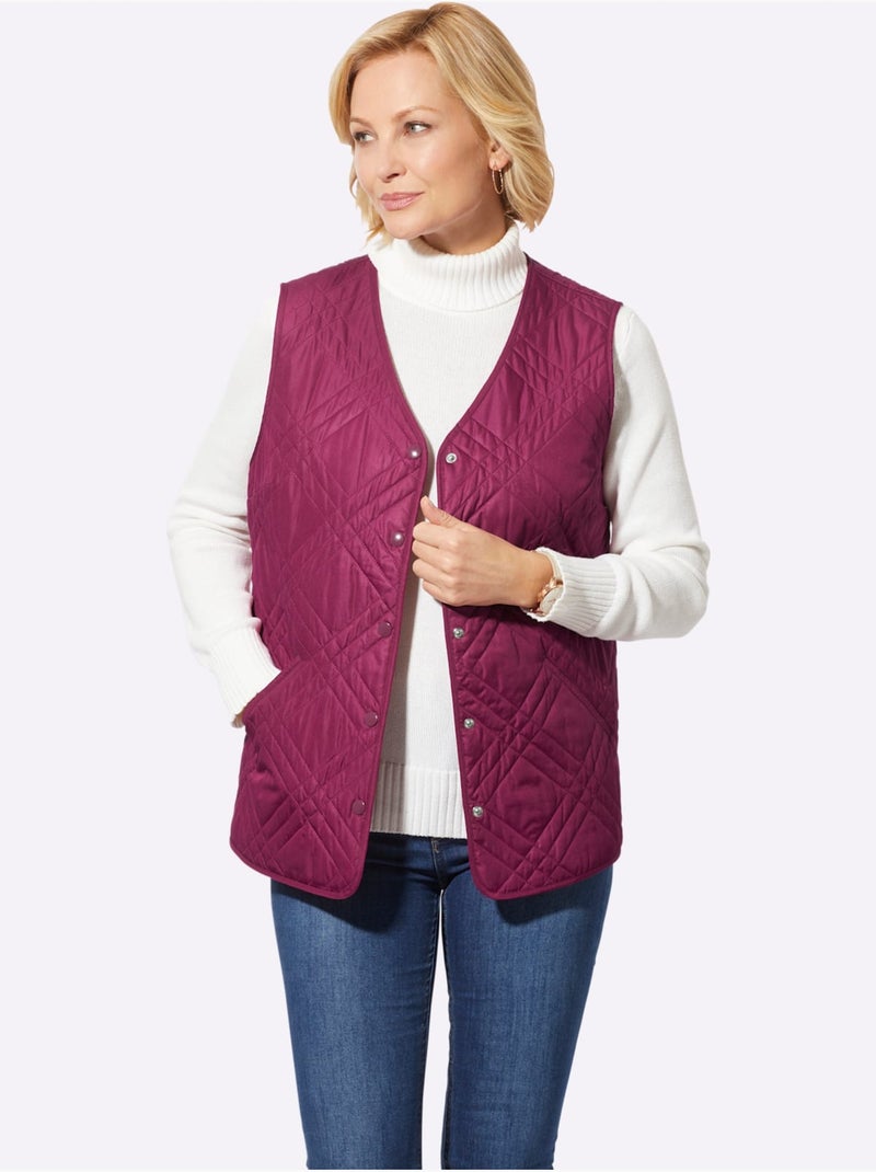Gilet matelassé avec col en v et poches passepoilées - taille standard - witt Mauve - Kiabi