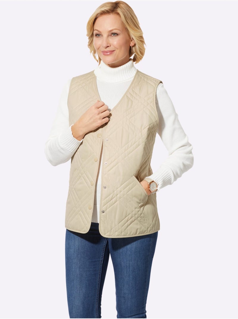 Gilet matelassé avec col en v et poches passepoilées - taille standard - witt Sable - Kiabi