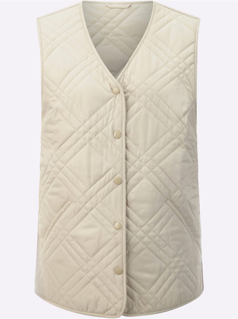 Gilet matelassé avec col en v et poches passepoilées - taille standard - witt Sable - Kiabi