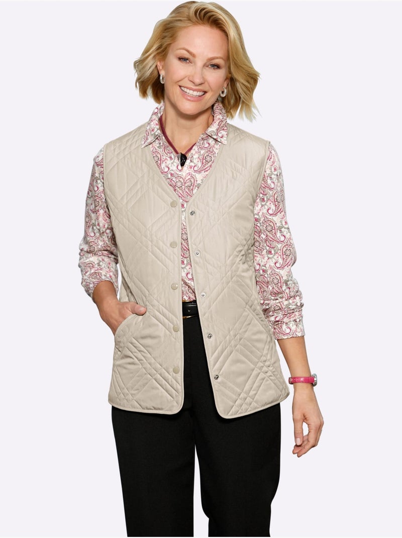 Gilet matelassé avec col en v et poches passepoilées - taille standard - witt Sable - Kiabi