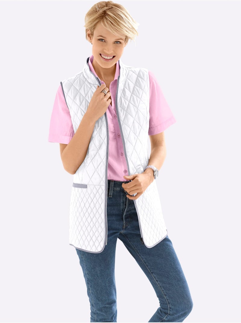 Gilet matelassé avec col montant et poches passepoilées - taille standard - moda vilona Blanc - Kiabi