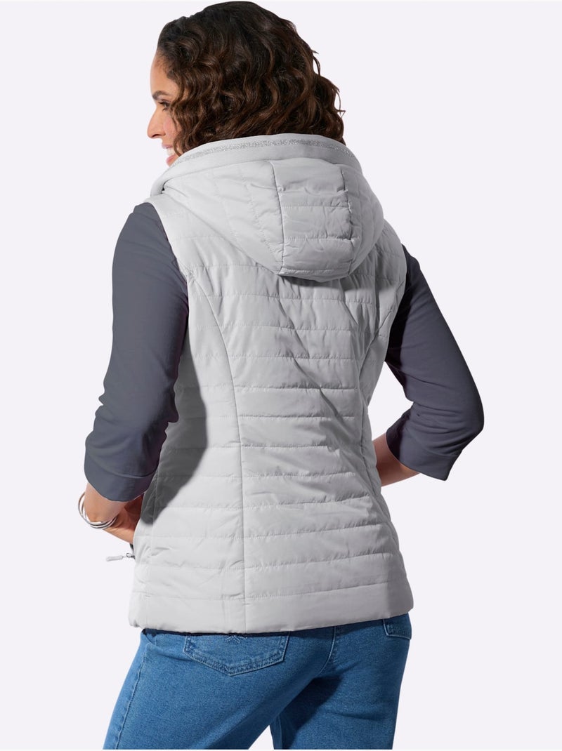 Gilet matelassé capuche avec coulisse et lien à nouer - taille standard - witt Gris clair - Kiabi