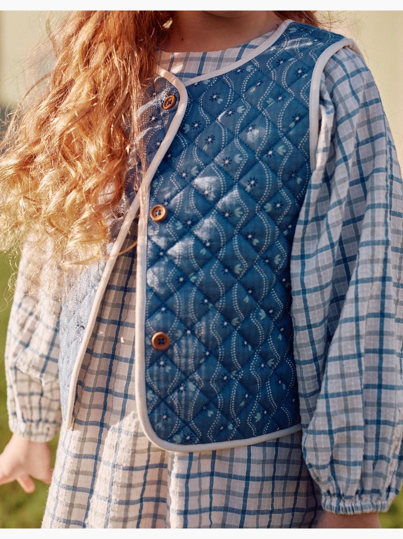 Gilet matelassé en coton à motif floral Bleu Bleu - Kiabi