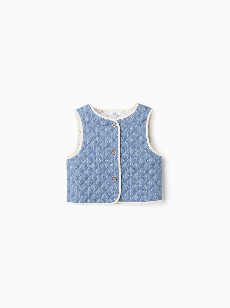 Gilet matelassé en coton à motif floral Bleu Bleu - Kiabi