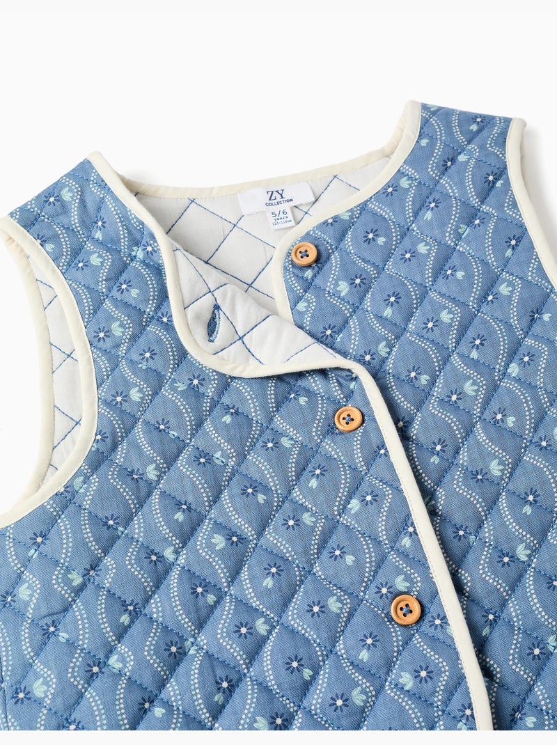 Gilet matelassé en coton à motif floral Bleu Bleu - Kiabi