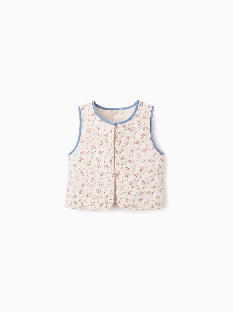 Gilet Matelassé Floral Beige clair - Kiabi