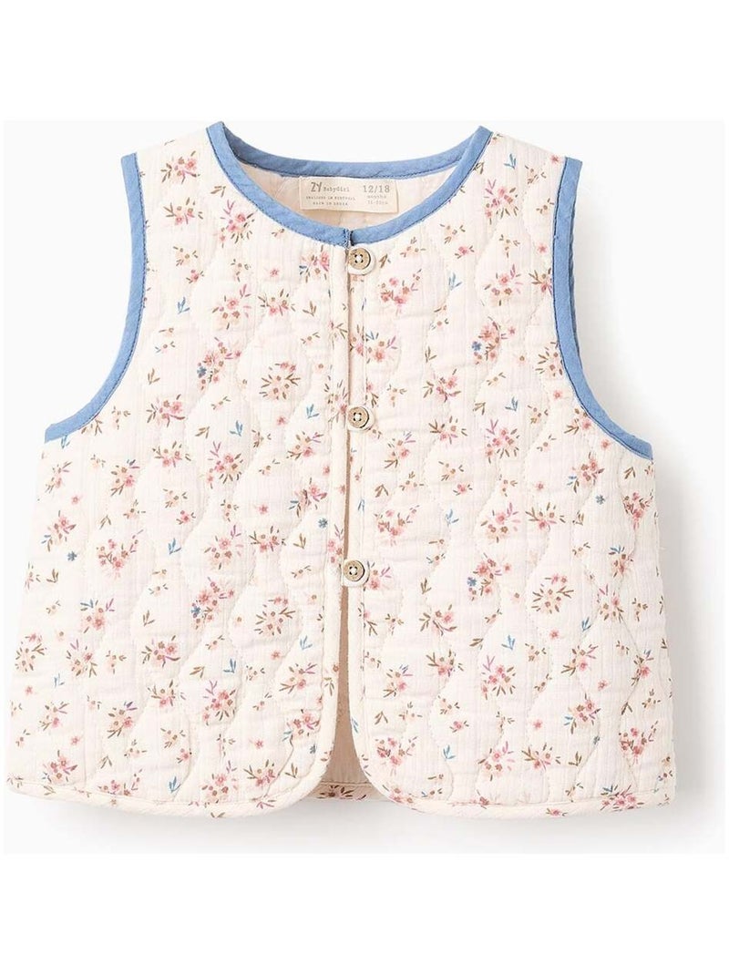 Gilet Matelassé Floral Beige - Kiabi