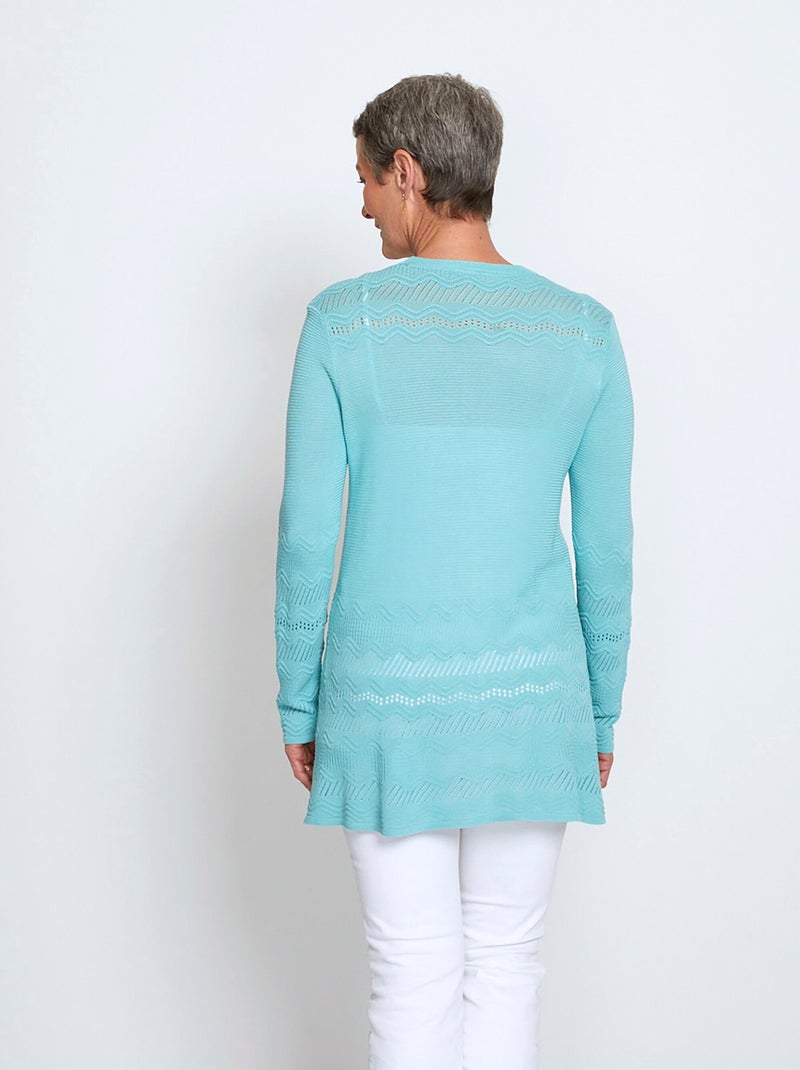 Gilet mi-long 1 bouton maille fantaisie Bleu aqua - Kiabi