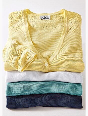 Gilet mi-long 1 bouton maille fantaisie