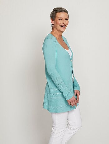 Gilet mi-long 1 bouton maille fantaisie