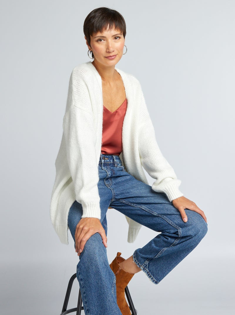 Gilet mi long en maille Blanc - Kiabi
