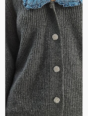 Gilet mi-long en maille côtelée à col veste lucci