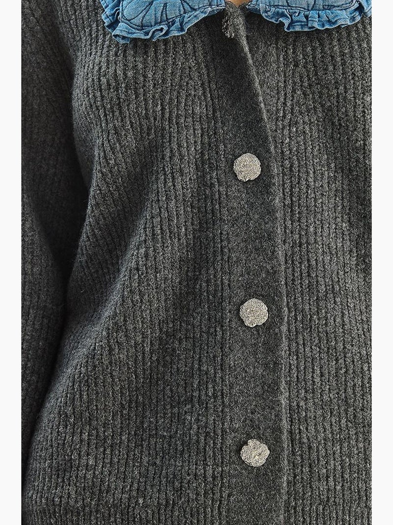 Gilet mi-long en maille côtelée à col veste lucci Gris Bleu - Kiabi